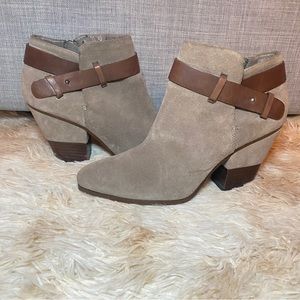 Dolce Vita Suede Zip Ankle Boots w/Leather Straps & Wood Heels